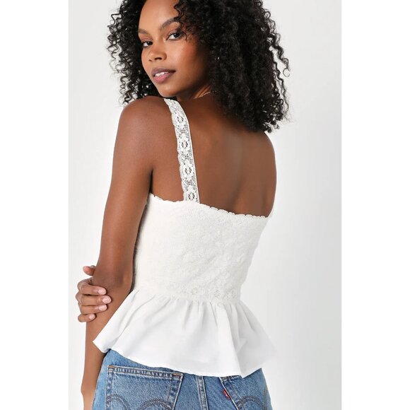 Lulu's Lovely Afternoon Ivory Lace Sleeveless Peplum Cami Top Size Small NWOT - Picture 3 of 7